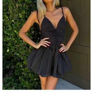 Chic Black Ruched Mini Dress